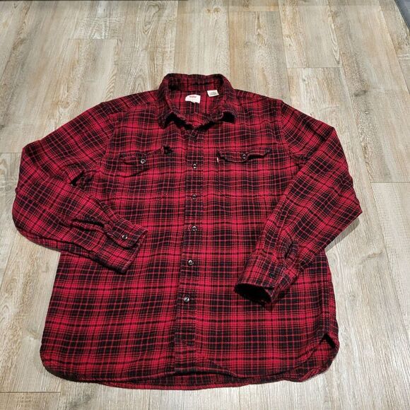 LEVI's Heavy Flannel Plaid Classic Fit Button Up Shirt Men's Size Large - Picture 1 of 7